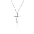 Silver 925 Rhodium Plated Thin Wavy CZ Cross Pendant Necklace - BGP00466 | Silver Palace Inc.