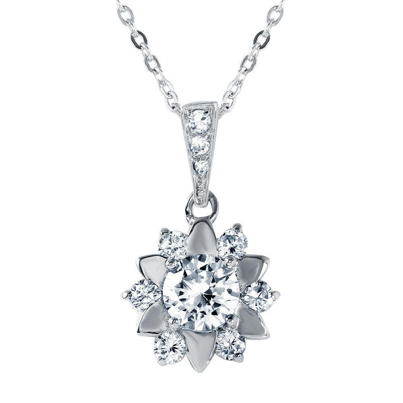 Silver 925 Flower Shaped Pendant with CZ Accents - BGP00475 | Silver Palace Inc.