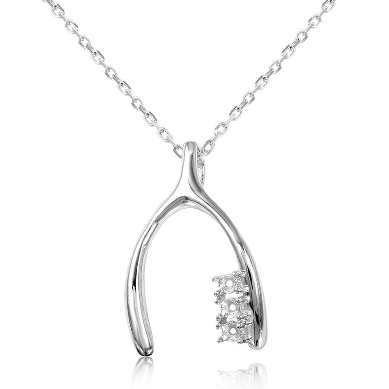 Silver 925 Rhodium Plated Personalized Wish Bone With 3 Mounting For Stones - BGP00539 | Silver Palace Inc.