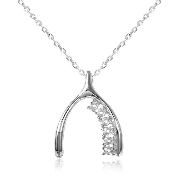 Silver 925 Rhodium Plated Personalized 6 Mounting Wish Bone Necklace - BGP00541 | Silver Palace Inc.
