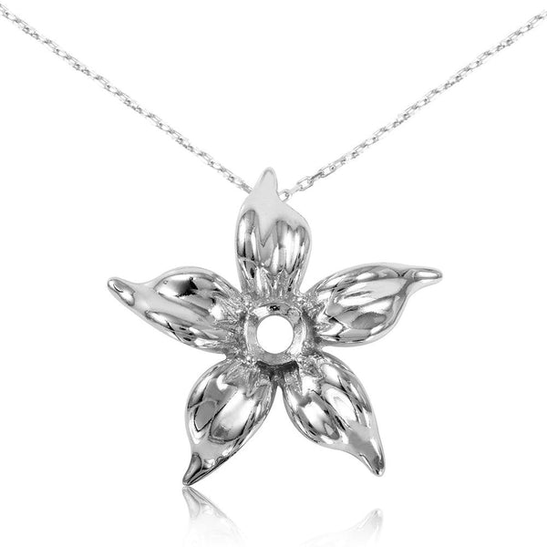 Silver 925 Rhodium Plated Personalized Flower Mounting Necklace - BGP00545 | Silver Palace Inc.