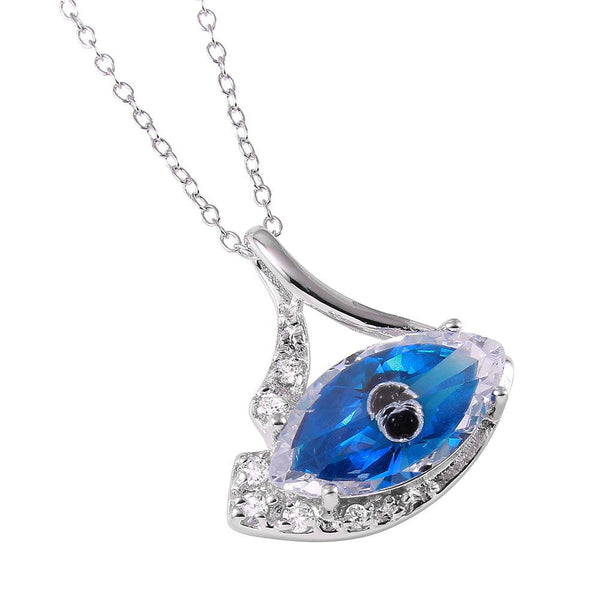 Silver 925 Rhodium Plated Marquise Evil Eye Pendant Necklace - BGP00660 | Silver Palace Inc.