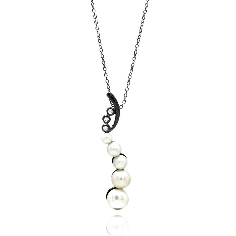 Silver 925 Black Rhodium Plated Fresh Water Pearl Pendant Necklace - BGP00695 | Silver Palace Inc.