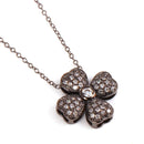 Silver 925 Black Rhodium Plated 4 Petal Flower with CZ Accents Pendant Necklace - BGP00712 | Silver Palace Inc.