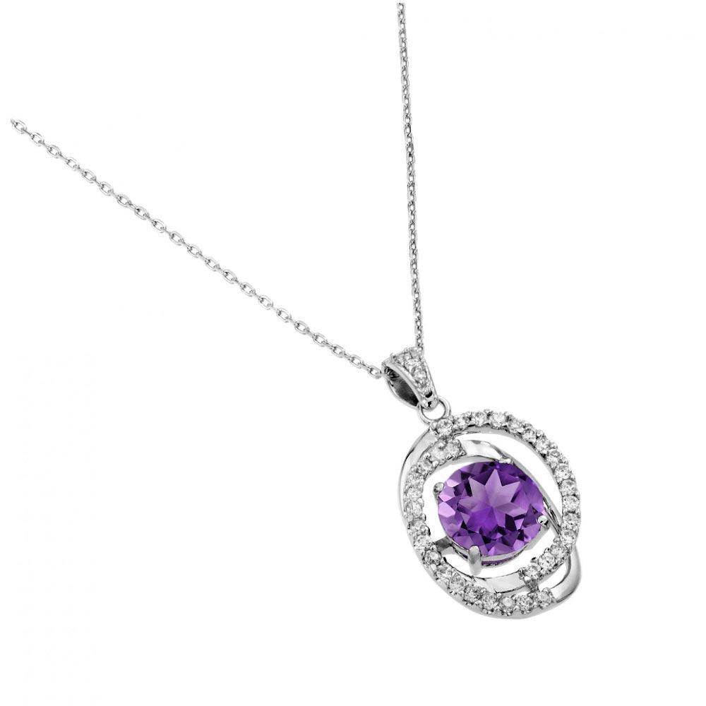 Silver 925 Rhodium Plated Purple CZ Circle Pendant - BGP00723 | Silver Palace Inc.