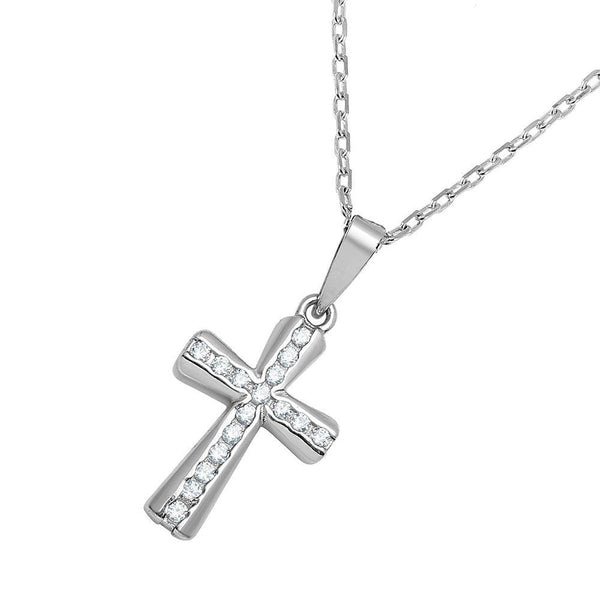 Silver 925 Rhodium Plated Cross CZ Inlay Necklace - BGP00773 | Silver Palace Inc.