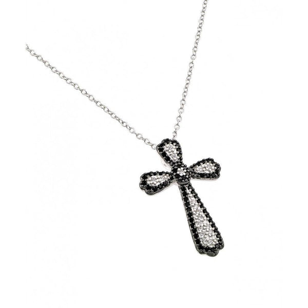 Silver 925 Black and Clear Rhodium Plated Cross CZ Necklace - BGP00778 | Silver Palace Inc.