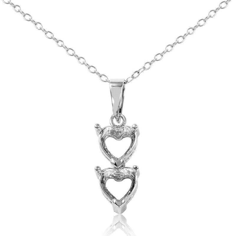Silver 925 Rhodium Plated Personalized 2 Heart Drop Mounting Necklace - BGP00781 | Silver Palace Inc.