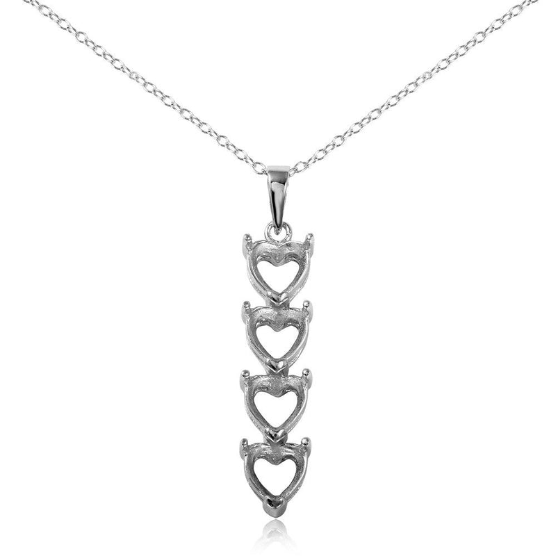 Silver 925 Rhodium Plated Personalized 4 Heart Drop Mounting Necklace - BGP00782 | Silver Palace Inc.