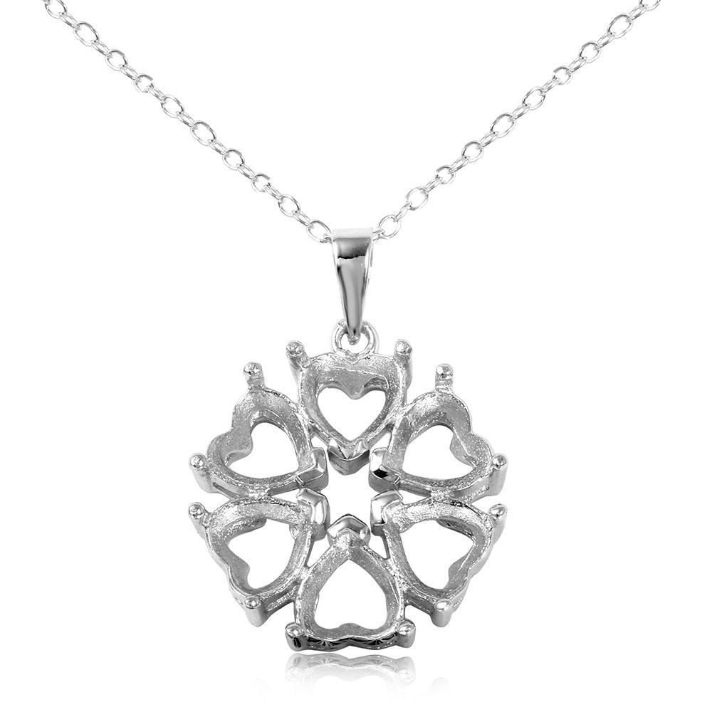 Silver 925 Rhodium Plated Personalized 6 Hearts Mounting Flower Necklace - BGP00783 | Silver Palace Inc.