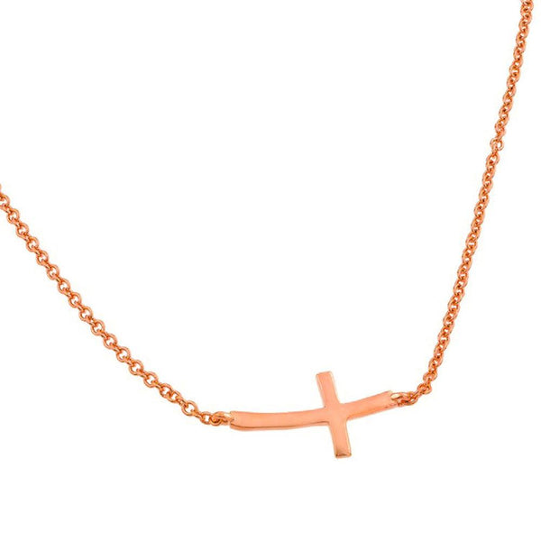 Silver 925 Rose Plated Sideways Cross Necklace - BGP00798 | Silver Palace Inc.