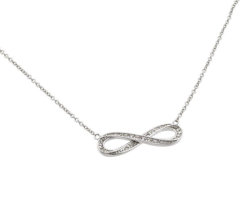 Silver 925 Rhodium Plated Clear CZ Stone Infinity Pendant Necklace - BGP00867 | Silver Palace Inc.