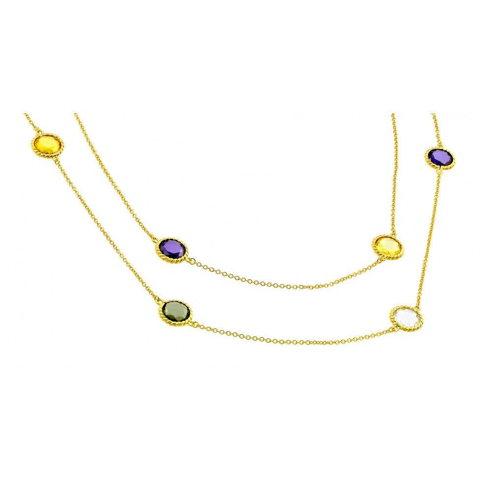 Silver 925 Gold Plate Multi Color CZ Stone Necklace - BGP00869-40 | Silver Palace Inc.