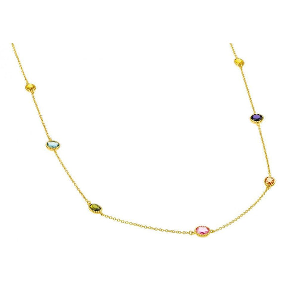 Silver 925 Gold Plated Multi Color CZ Stone Necklace - BGP00870 | Silver Palace Inc.