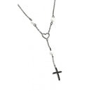 Silver 925 Rhodium Plated Open Heart with Black CZ Stones and Pearls Pendant Necklace - BGP00887 | Silver Palace Inc.