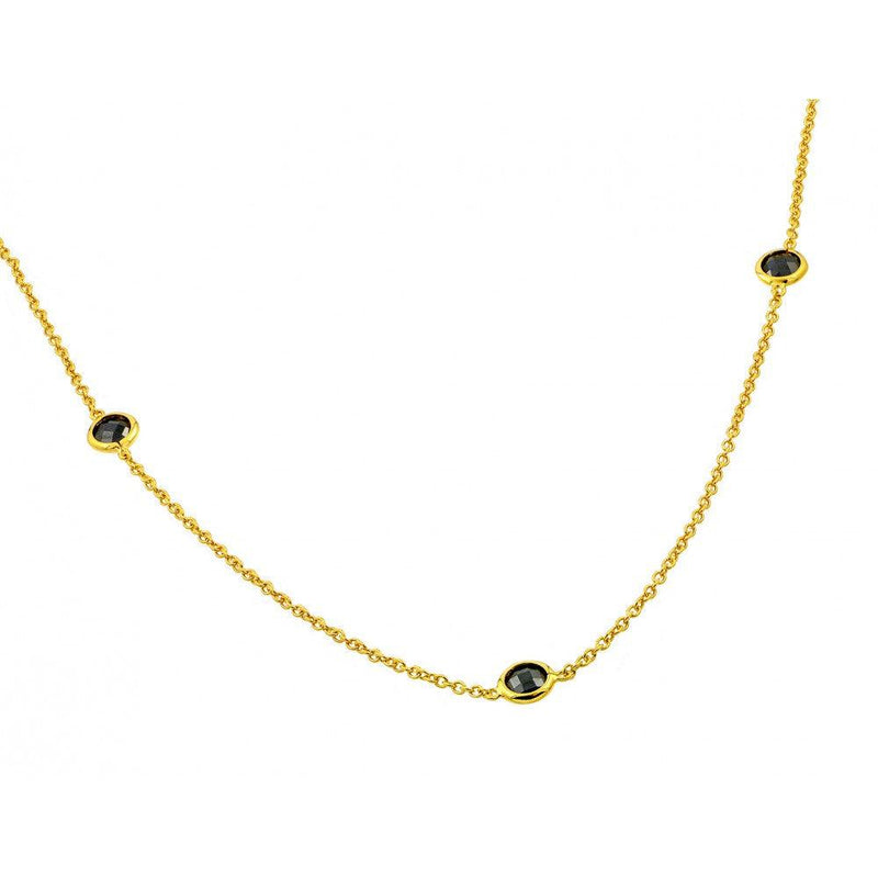 Silver 925 Gold Plated 3 Black CZ Stone Pendant Necklace - BGP00894 | Silver Palace Inc.