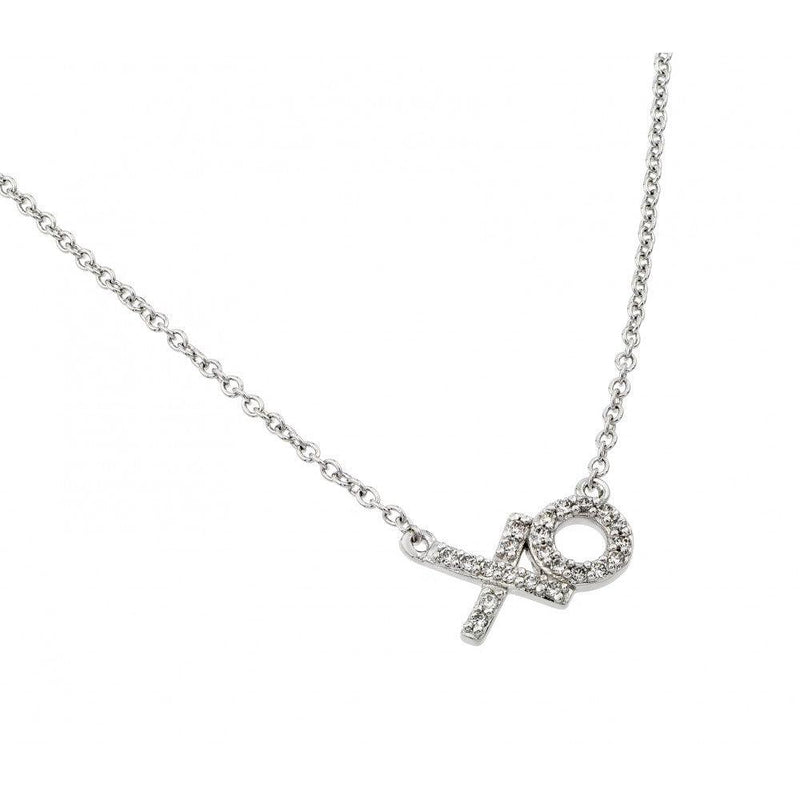 Silver 925 Rhodium Plated Clear CZ XO Pendant Necklace - BGP00896RHD | Silver Palace Inc.