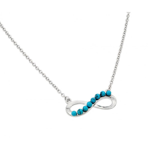 Silver 925 Rhodium Plated Infinity with Turquoise Stones Pendant Necklace - BGP00898TQ | Silver Palace Inc.