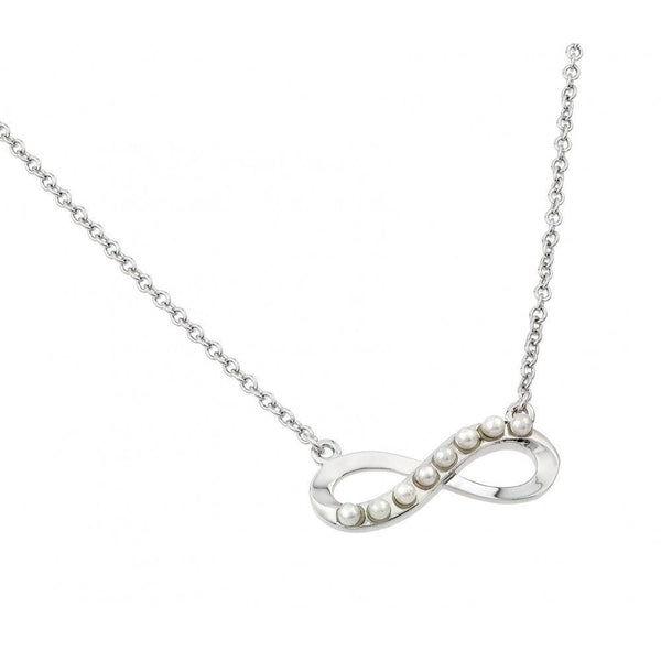 Silver 925 Rhodium Plated Infinity with Pearls Pendant Necklace - BGP00898WHT | Silver Palace Inc.