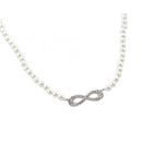 Silver 925 Rhodium Plated Clear CZ Infinity Pendant on Synthetic Pearl Necklace - BGP00903 | Silver Palace Inc.