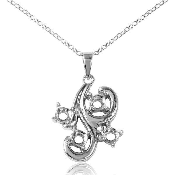 Silver 925 Rhodium Plated Wavy Mounting Necklace - BGP00910 | Silver Palace Inc.