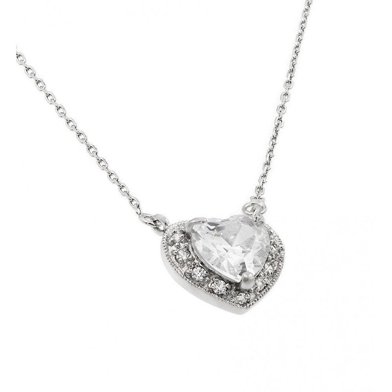 Silver 925 Rhodium Plated CZ Heart April Birthstone Necklace - BGP00911APR | Silver Palace Inc.