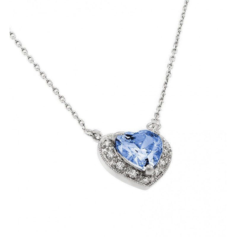 Rhodium Plated 925 Sterling Silver CZ Heart December Birthstone Necklace - BGP00911DEC | Silver Palace Inc.