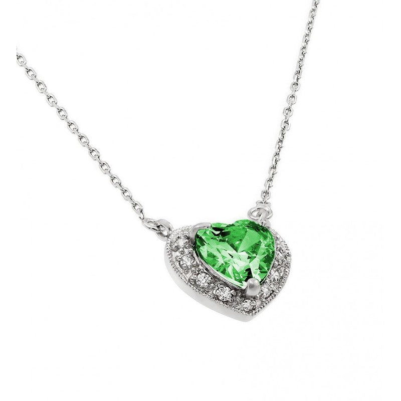 Rhodium Plated 925 Sterling Silver CZ Heart May Birthstone Necklace - BGP00911MAY | Silver Palace Inc.