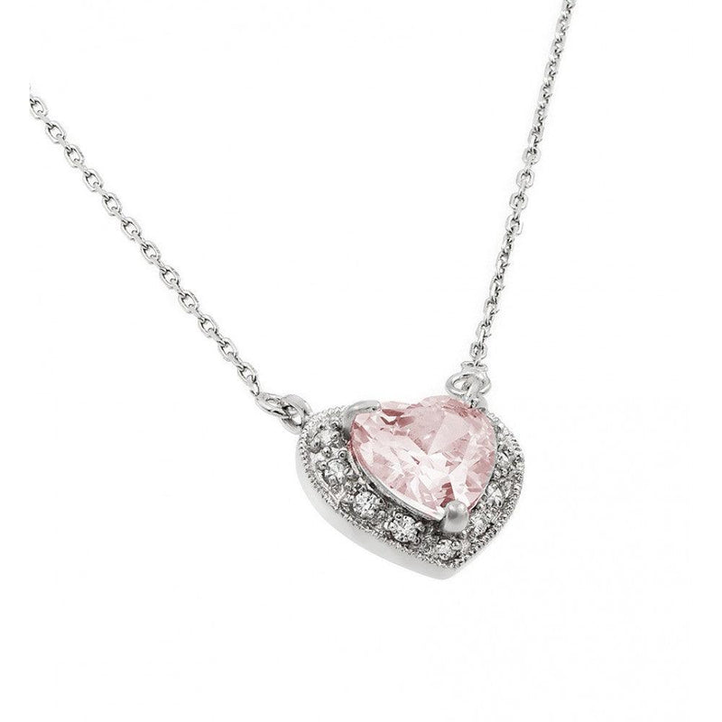 Rhodium Plated 925 Sterling Silver CZ Heart October Birthstone Necklace - BGP00911OCT | Silver Palace Inc.