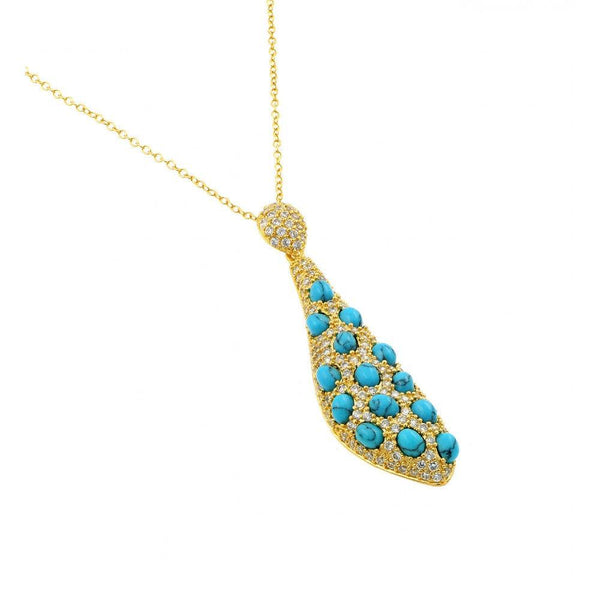 Silver 925 Gold Plated Blue Stone Vase Shape Pendant Necklace - BGP00917 | Silver Palace Inc.