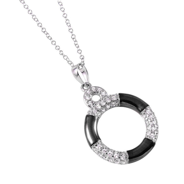 Silver 925 Rhodium Lifebuoy Necklace with CZ - BGP00918 | Silver Palace Inc.