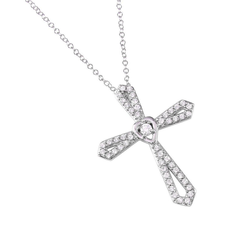 Silver 925 Rhodium Plated CZ Cross Necklace with CZ - BGP00921 | Silver Palace Inc.