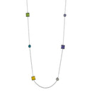 Rhodium Plated 925 Sterling Silver Multiple Color Stone Chain Necklace 36" - BGP00925 | Silver Palace Inc.