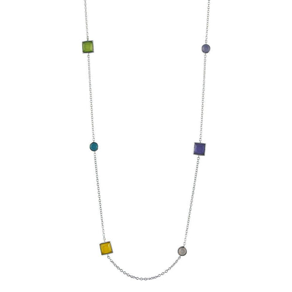 Rhodium Plated 925 Sterling Silver Multiple Color Stone Chain Necklace 36" - BGP00925 | Silver Palace Inc.