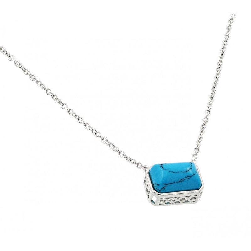 Silver 925 Rhodium Plated Clear CZ Rectangle Stone Pendant Necklace - BGP00926 | Silver Palace Inc.