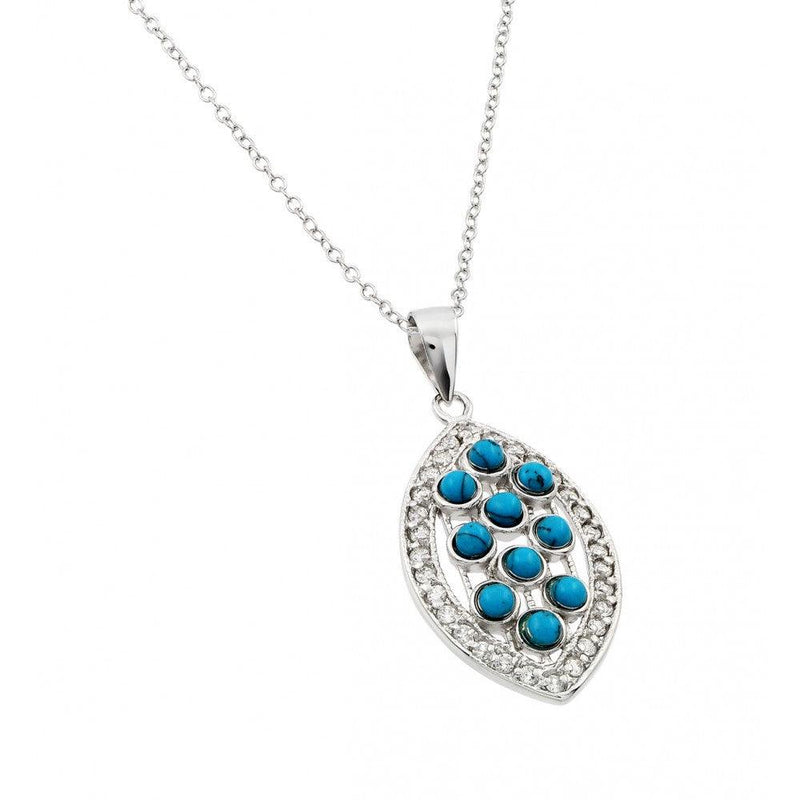 Silver 925 Rhodium Plated Clear CZ Blue Stone Marquise Pendant Necklace - BGP00937 | Silver Palace Inc.