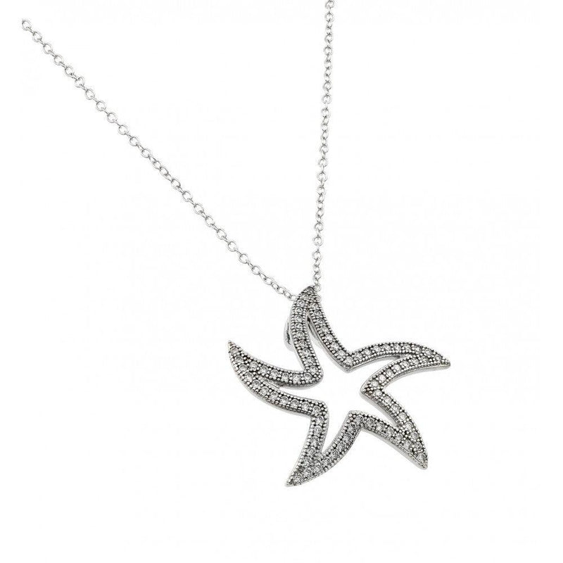 Silver 925 Rhodium Plated Open Curvy Star CZ Necklace - BGP00940 | Silver Palace Inc.