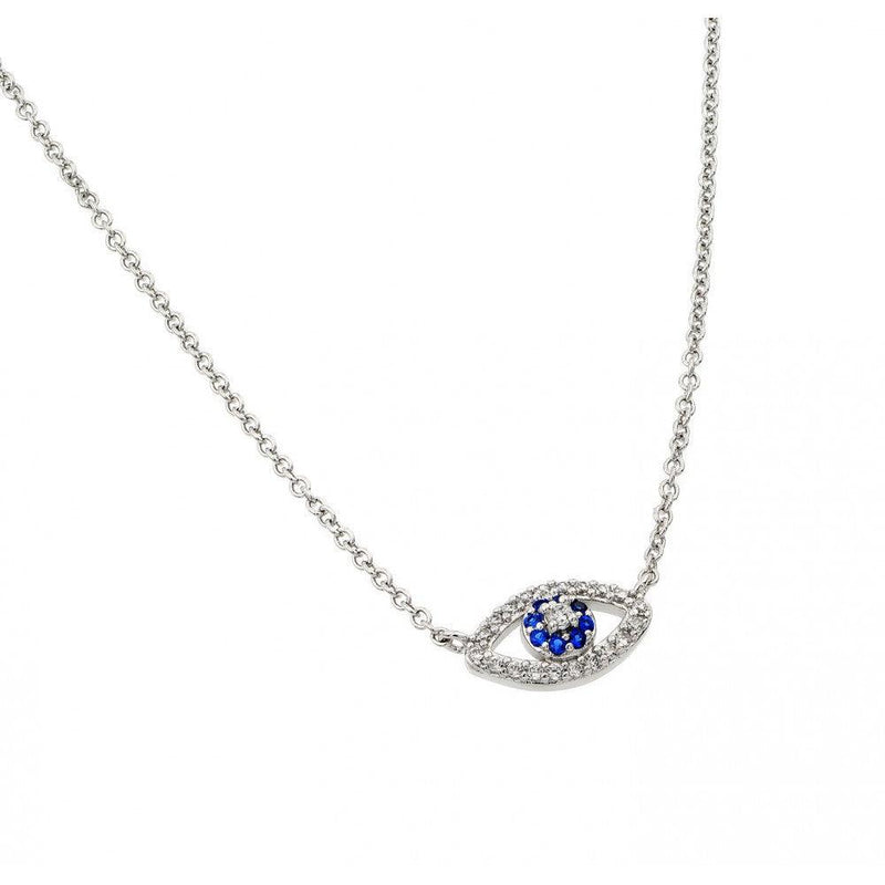 Silver 925 Rhodium Plated Clear and Blue CZ Eye Pendant Necklace - BGP00944 | Silver Palace Inc.