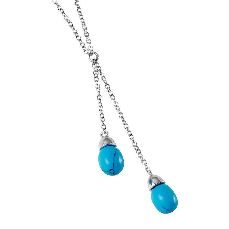 Silver 925 Rhodium Plated Oval Turquoise Necklace - BGP00945 | Silver Palace Inc.