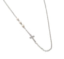 Silver 925 Rhodium Plated Clear CZ 3 Pearl 1 Cross Pendant Necklace - BGP00949 | Silver Palace Inc.