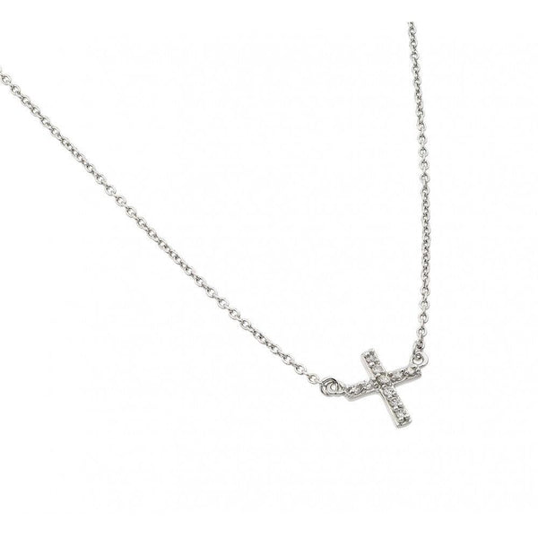 Silver 925 Rhodium Plated Clear CZ Square Cross Pendant Necklace - BGP00956CLR | Silver Palace Inc.