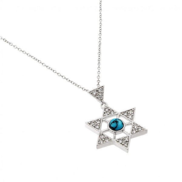 Silver 925 Rhodium Plated Clear CZ David Star Pendant Necklace - BGP00964 | Silver Palace Inc.