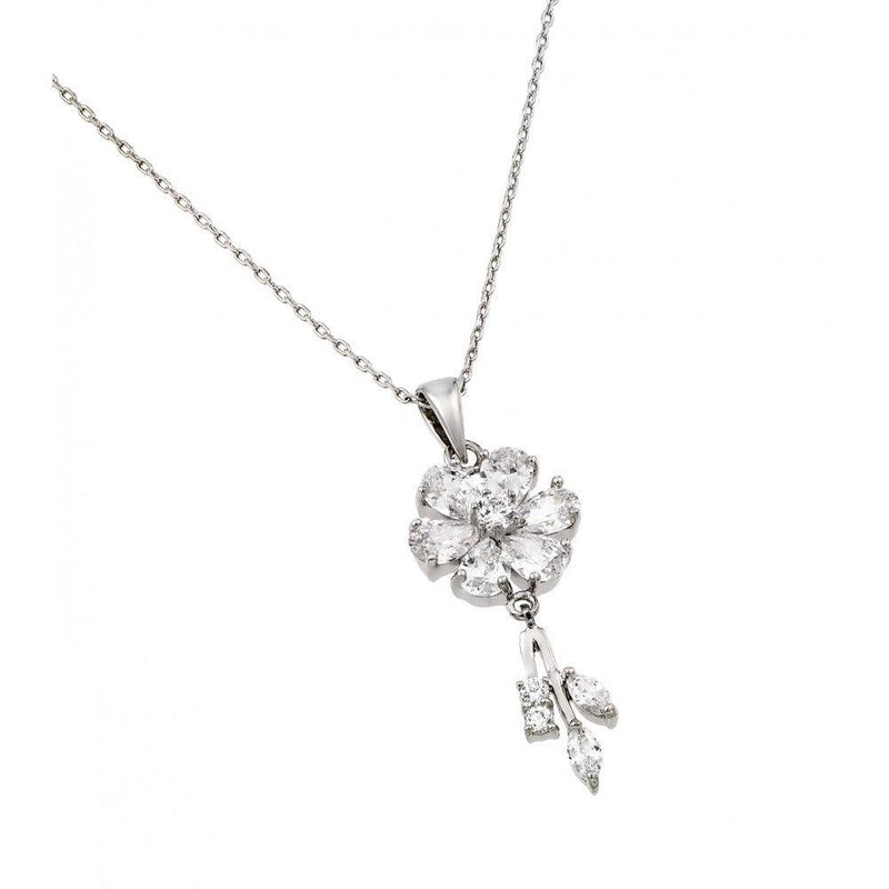 Silver 925 Rhodium Plated Flower Pendant with CZ - BGP00972 | Silver Palace Inc.
