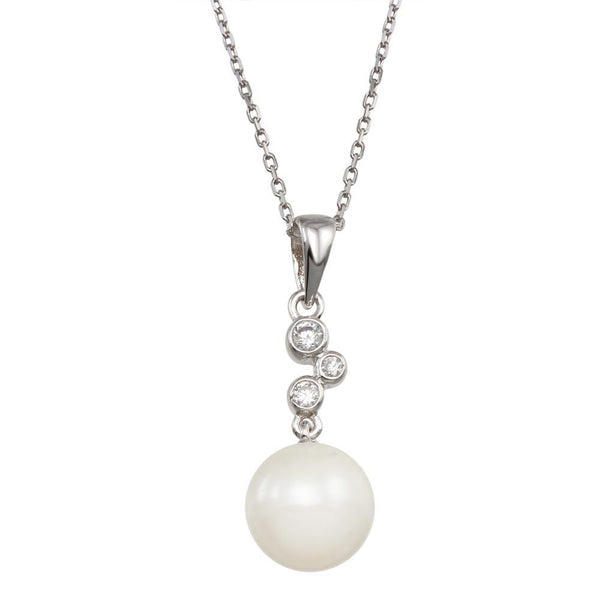 Rhodium Plated 925 Sterling Silver Synthetic Pearl CZ Drop Necklace - BGP00973 | Silver Palace Inc.