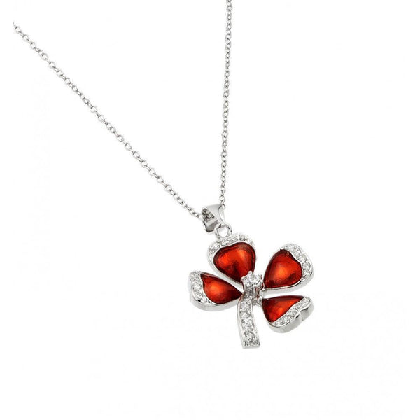 Silver 925 Rhodium Plated Clear CZ Clover Pendant Necklace - BGP00976 | Silver Palace Inc.