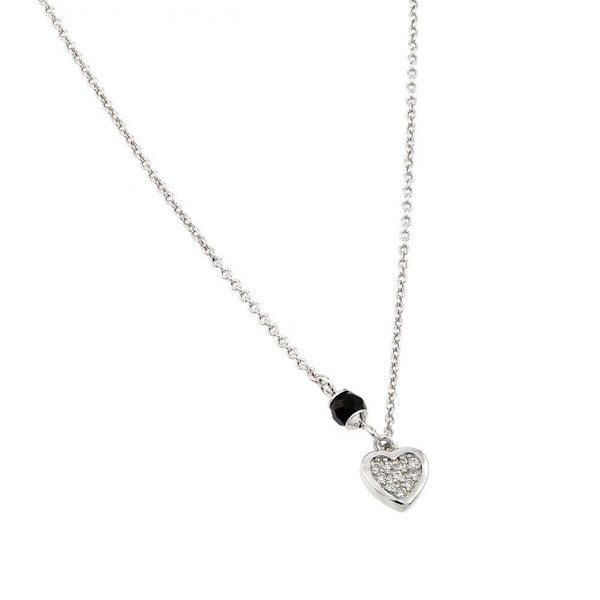 Silver 925 Rhodium Plated Heart Black Enamel Pendant - BGP00985 | Silver Palace Inc.