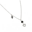 Silver 925 Rhodium Plated Onyx Cross Heart Pendant - BGP00986 | Silver Palace Inc.