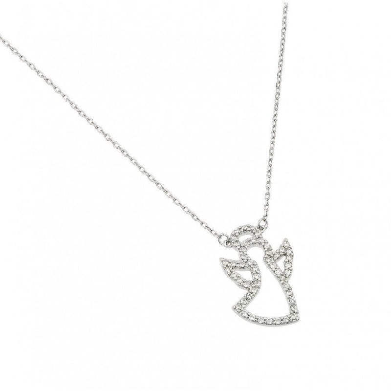 Silver 925 Rhodium Plated Open CZ Angel Necklace - BGP00993 | Silver Palace Inc.