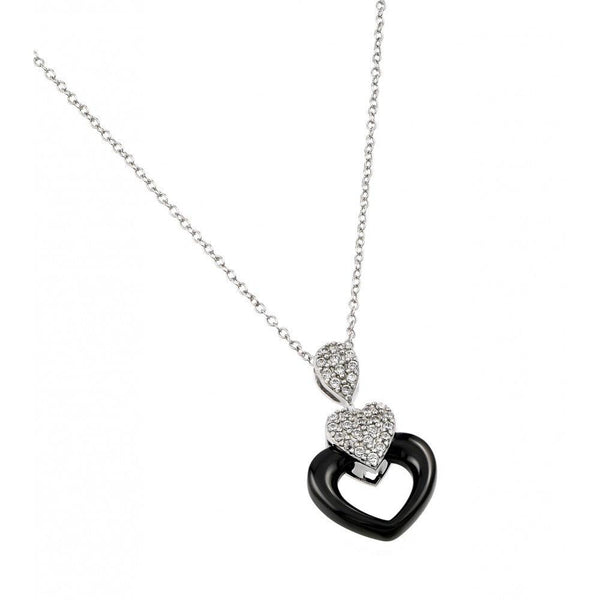 Silver 925 Rhodium Plated Heart Black Enamel Pendant - BGP00995 | Silver Palace Inc.