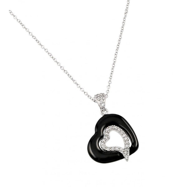 Silver 925 Rhodium Plated Heart Black Enamel Pendant - BGP00996 | Silver Palace Inc.